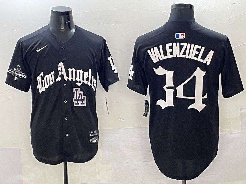 Men Los Angeles Dodgers #34 Valenzuela Black Five generations Joint Name 2025 Nike MLB Jersey style 44
